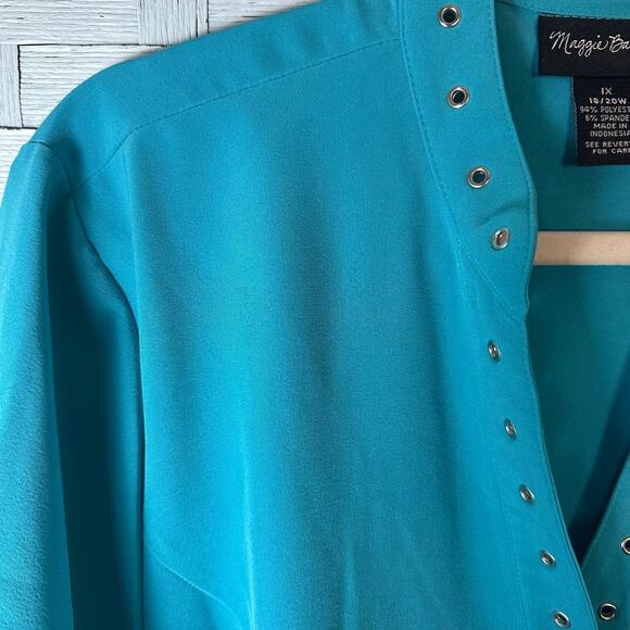 Maggie Barnes women’s blouse teal button up round color western electric grandma - Picture 4 of 9